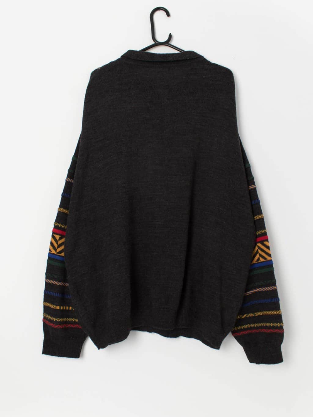 90s vintage 3D knit multicoloured jumper with quarter zip - 2XL - Image 3