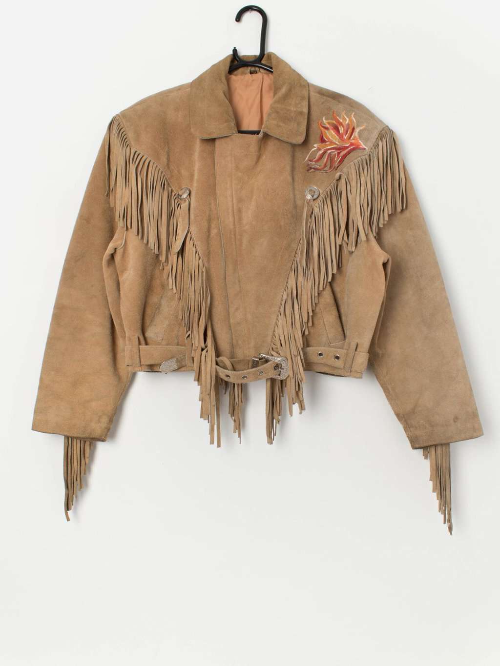 Vintage suede western jacket with hand painted collar and fringe detail - Small / Medium - Image 2