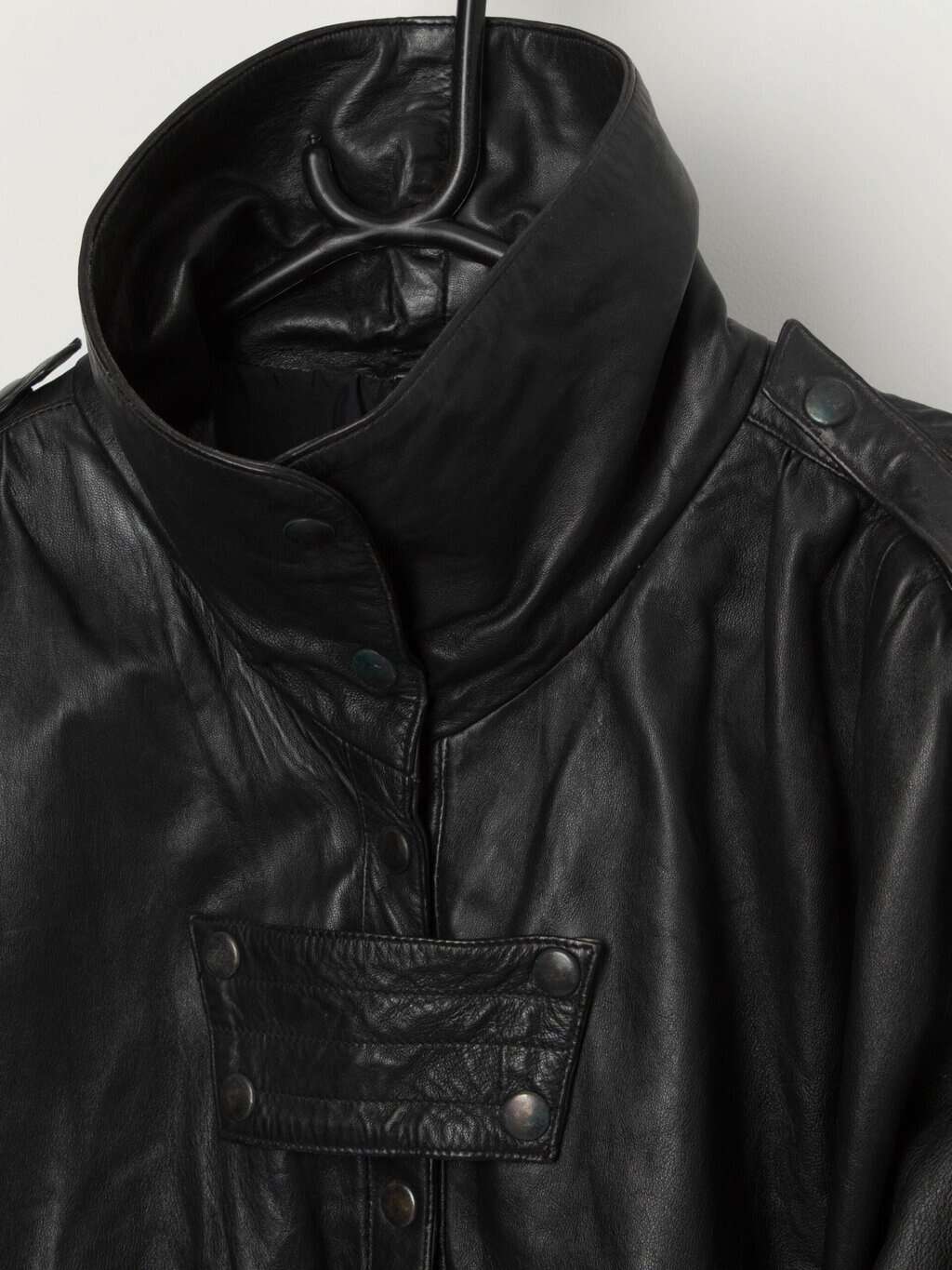 80s vintage black leather jacket, oversized - Medium - Image 3