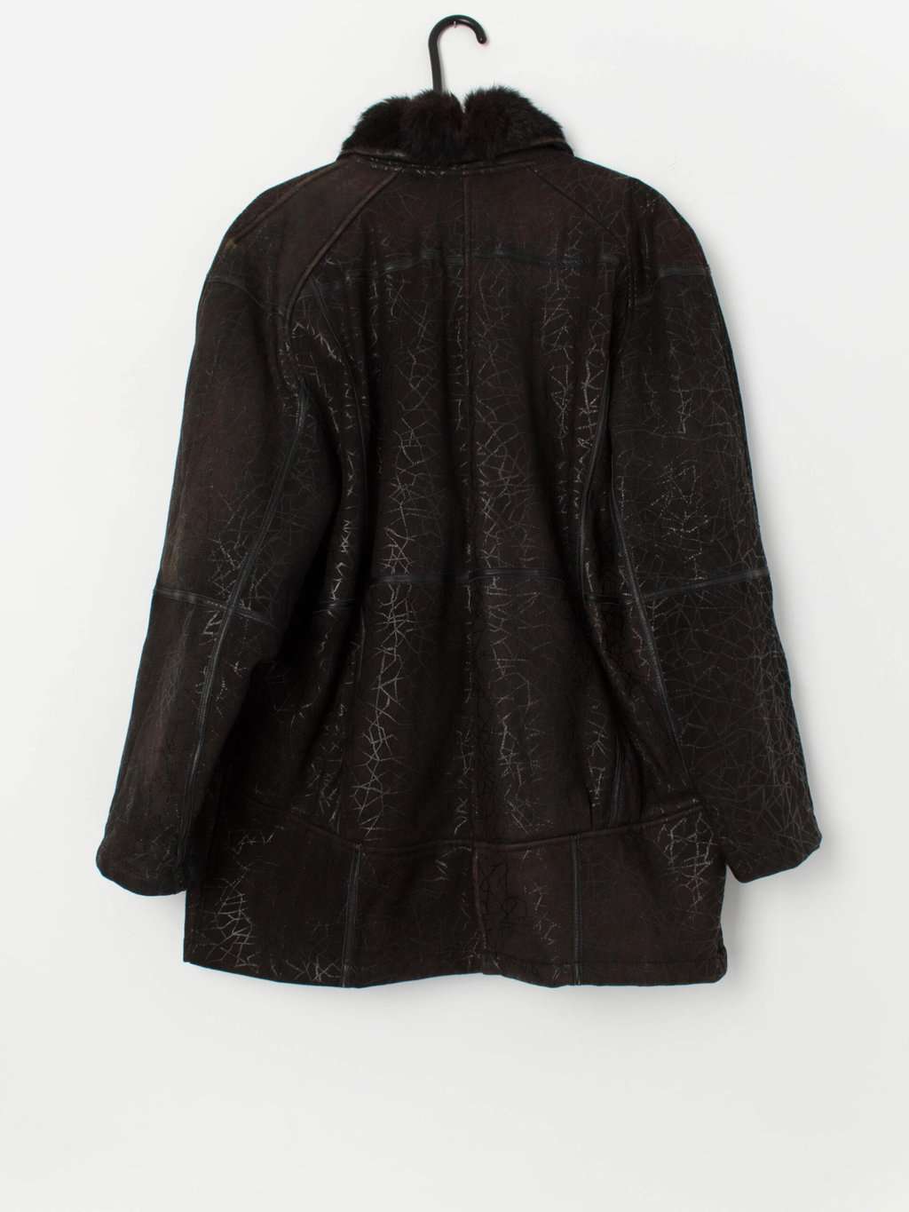80s vintage fur lined leather coat in brown - L - Image 4