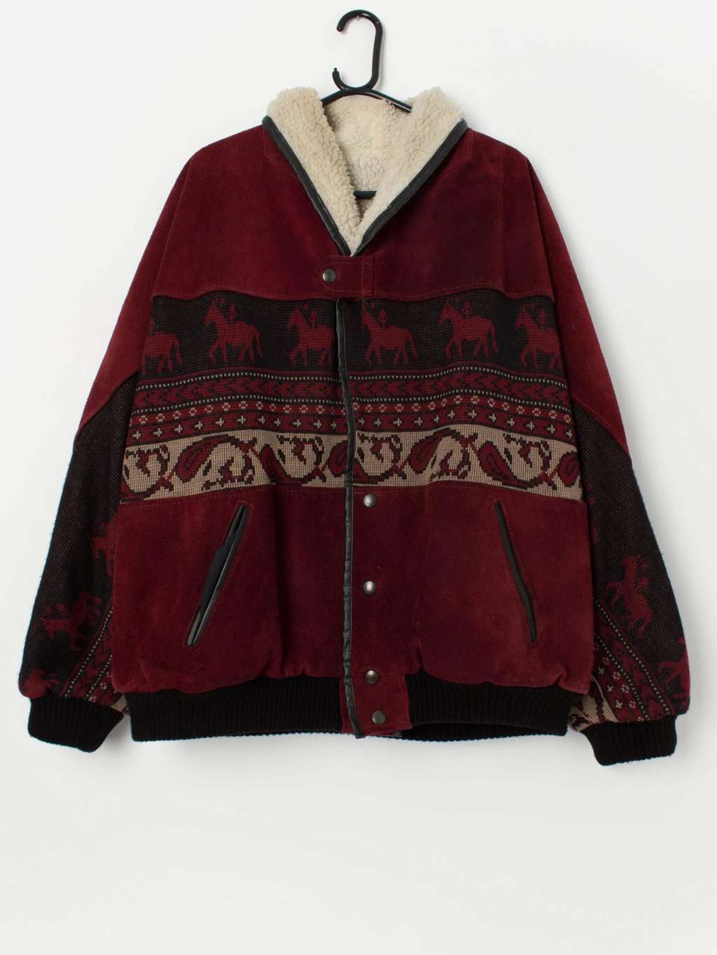 Vintage red suede Aztec jacket with horse pattern - XL