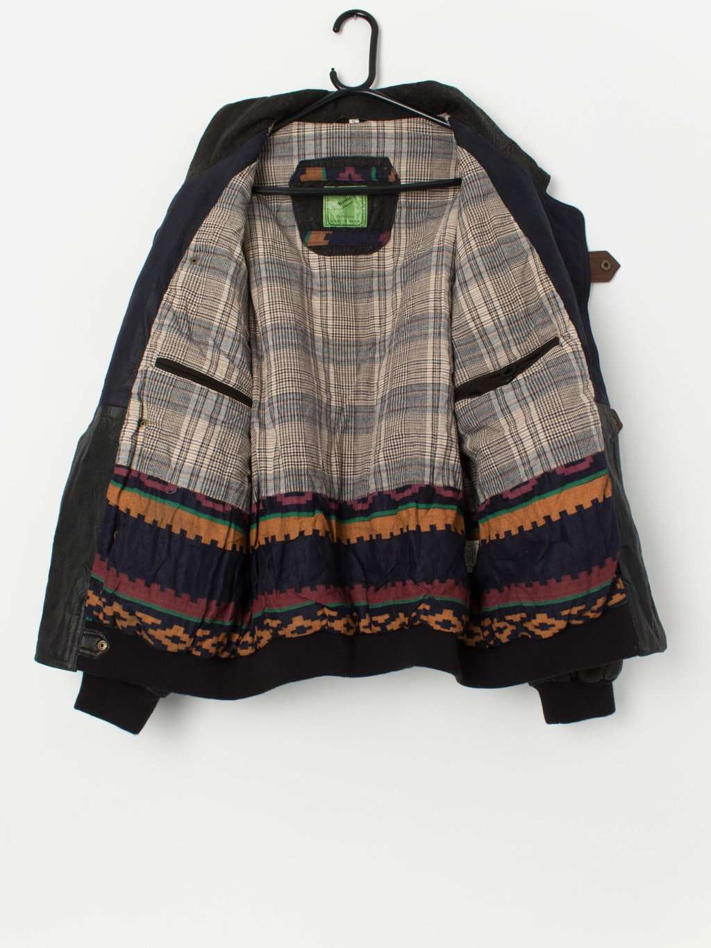 Vintage leather Aztec bomber jacket in brown, black and autumn orange - Medium - Image 2