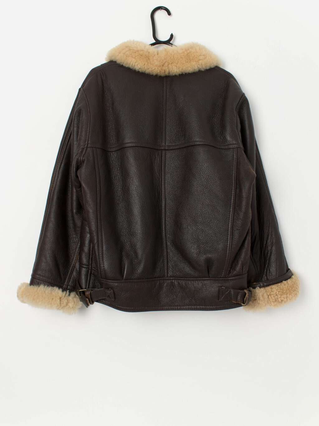 Women's vintage sheepskin jacket, brown leather flight jacket - Medium - Image 4