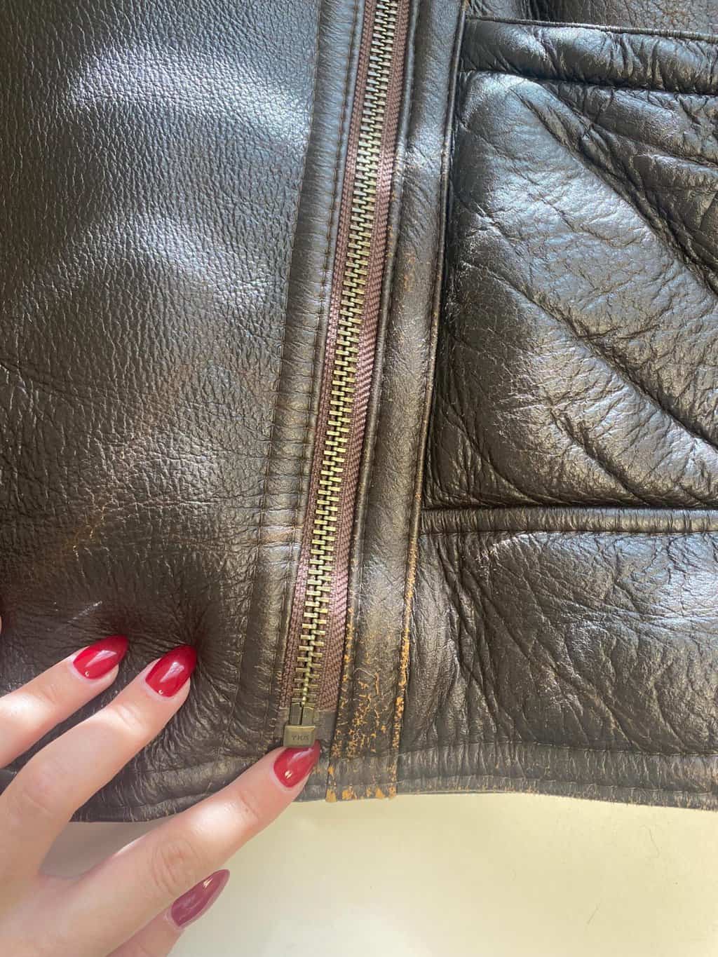 Women's vintage sheepskin jacket, brown leather flight jacket - Medium - Image 5