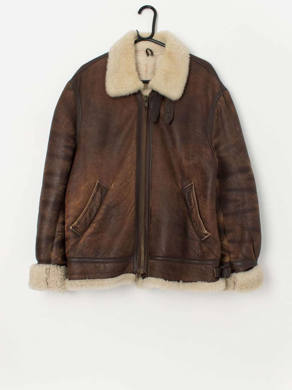 Vintage brown flight jacket with cream sheepskin lining Medium