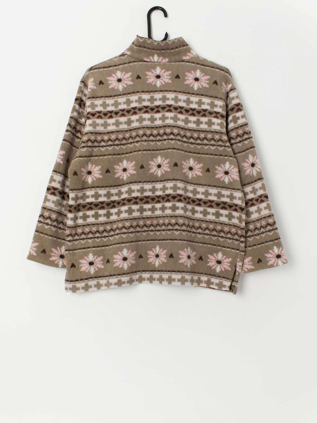 Vintage snowflake fleece in green and pink - Medium - Image 3