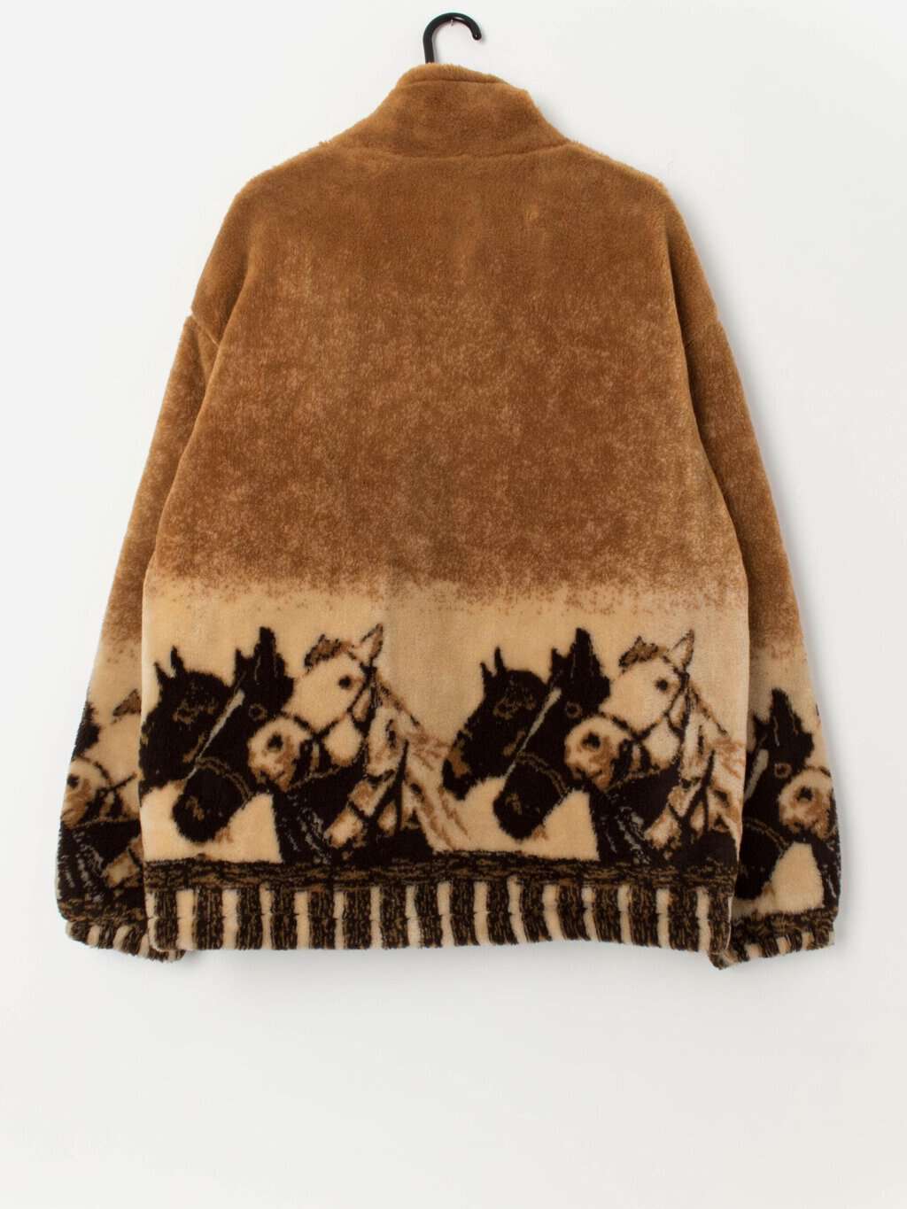Vintage horse patterned fleece in brown, made in England - Large - Image 4