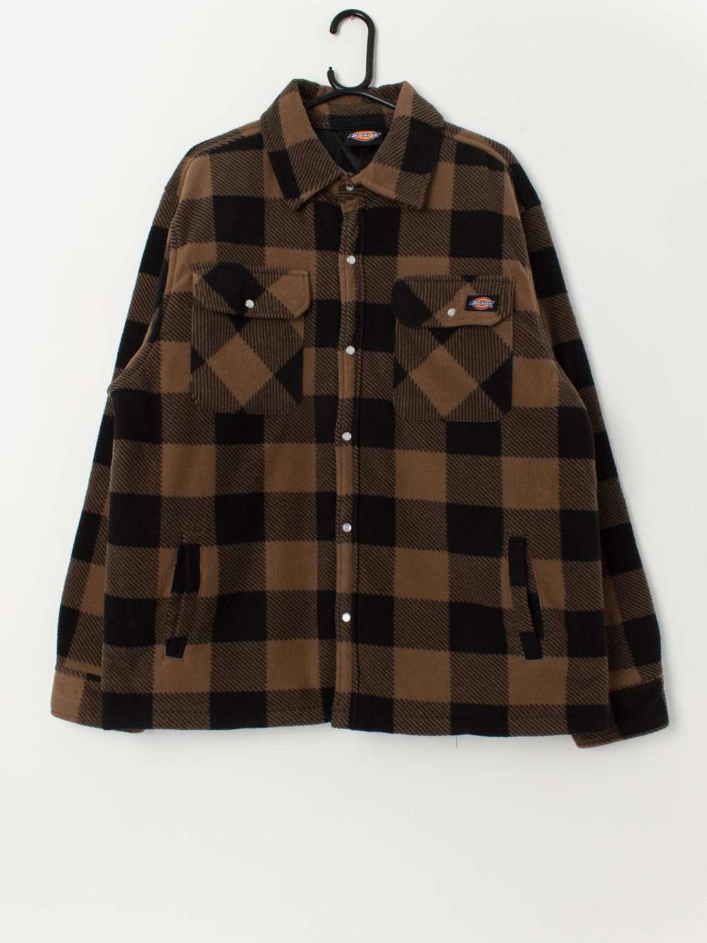 Dickies Portland fleece shirt jacket in brown and black - Large