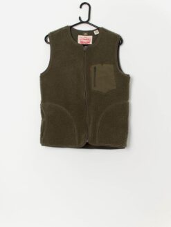 Men's Levis sherpa vest in green, bird body warmer, utility gilet - Small