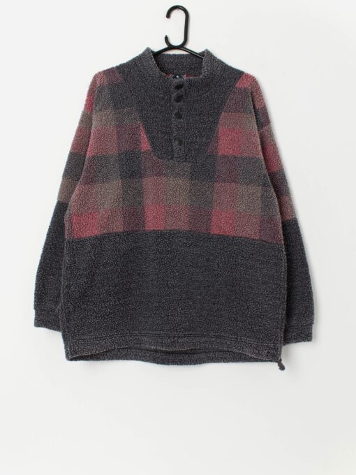 Vintage plaid fleece with snap button closure - L