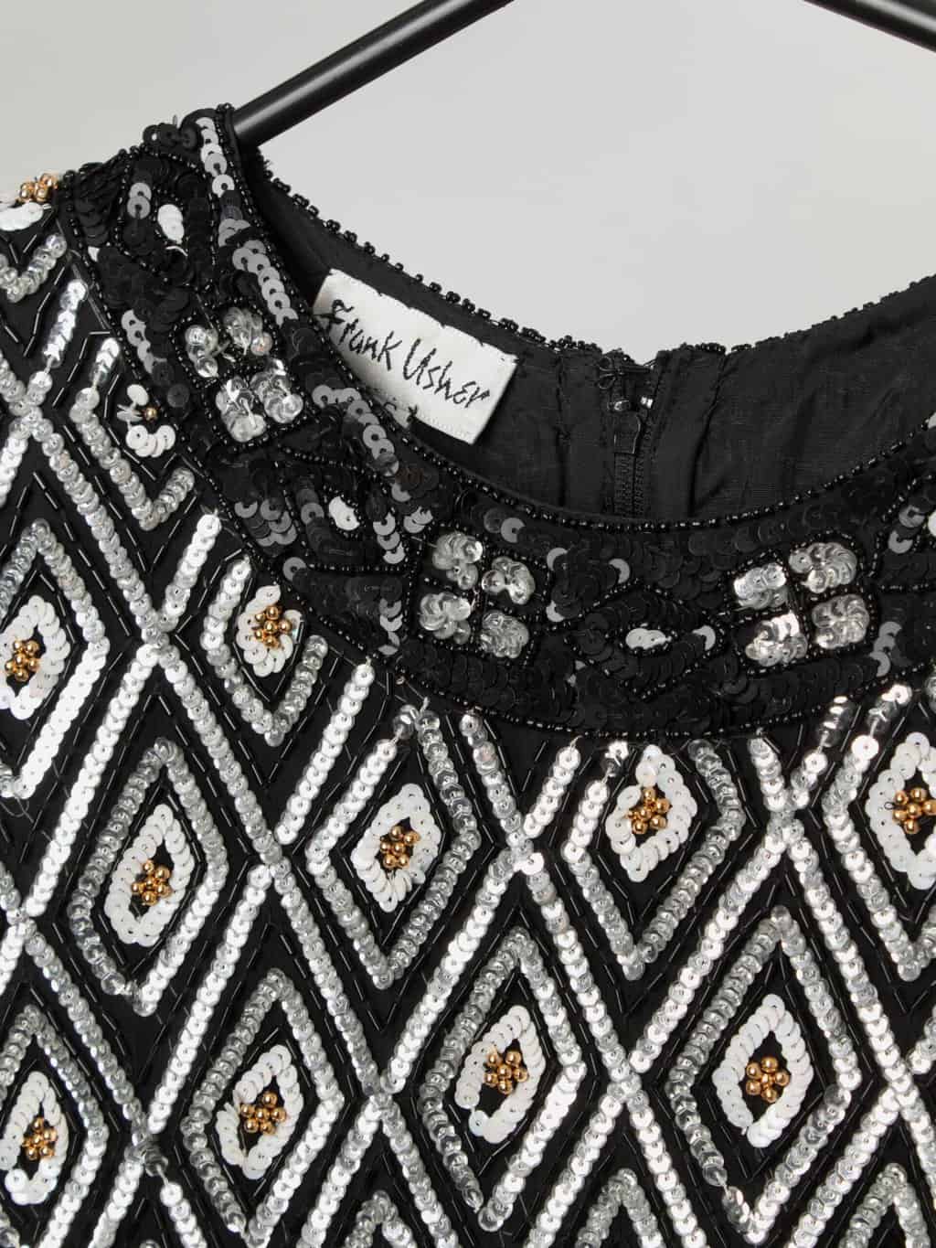 Vintage Frank Usher sequin top in black and white with gold detail - Small - Image 3