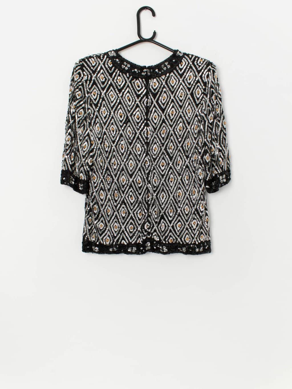 Vintage Frank Usher sequin top in black and white with gold detail - Small - Image 4