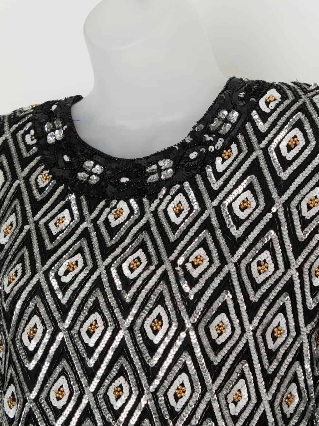 Vintage Frank Usher sequin top in black and white with gold detail - Small - Image 2