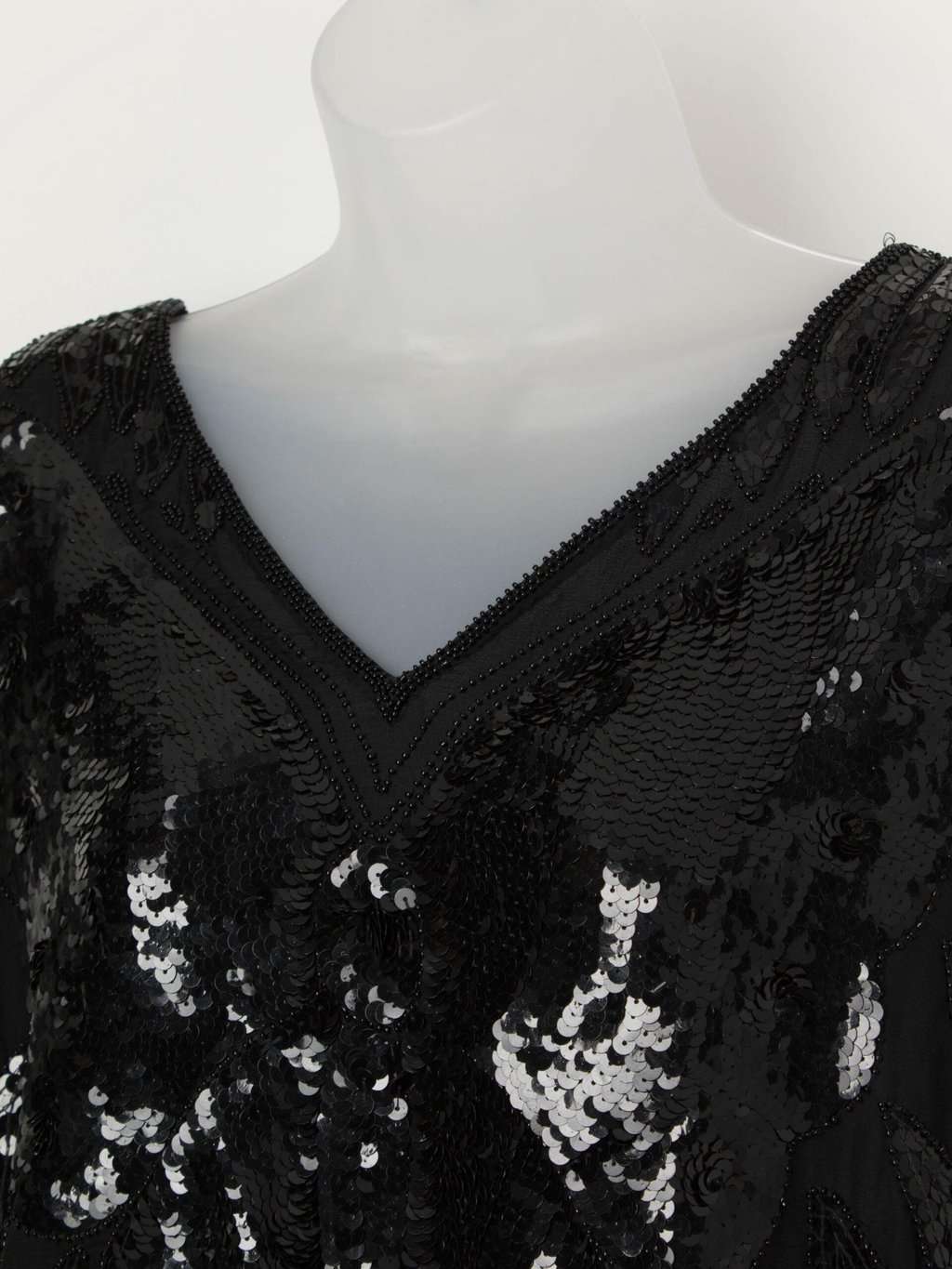 Vintage black butterfly sequin top, pure silk - Medium - Image 2