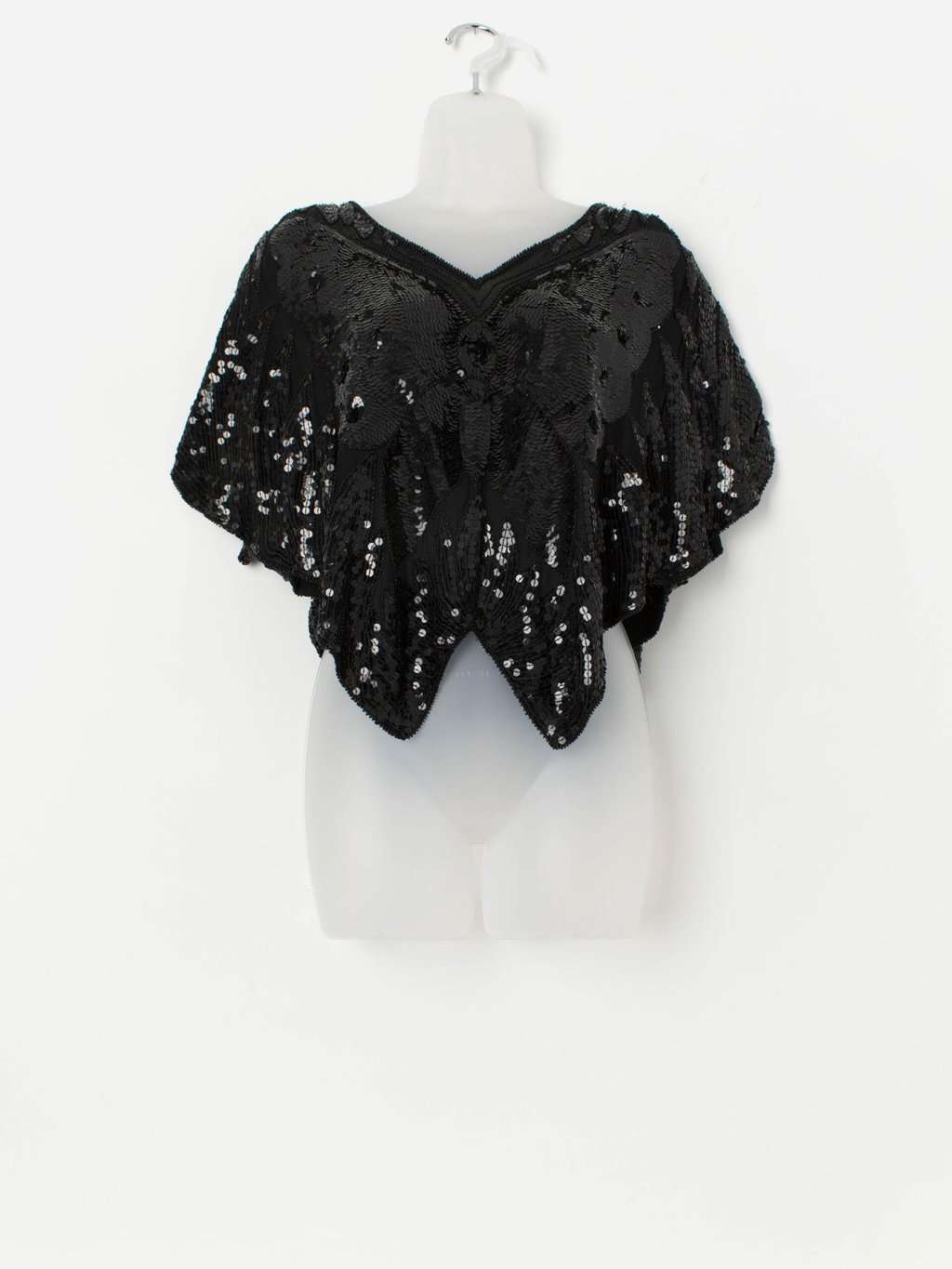 Vintage black butterfly sequin top, pure silk - Medium
