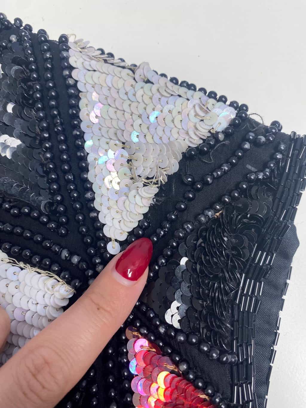 Vintage black sequin top with red and white triangle pattern - Small / Medium - Image 6