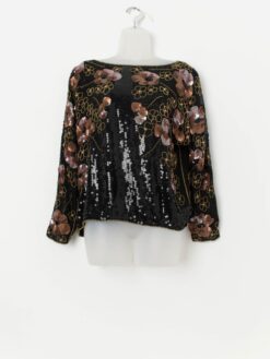 Vintage iridescent sequin top with floral pattern, sparkly beaded top - Medium / Large