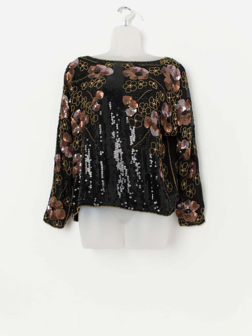 Vintage iridescent sequin top with floral pattern sparkly beaded top Medium Large