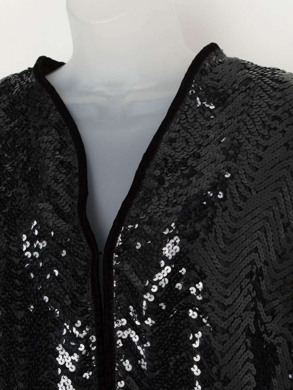Vintage cropped black sequin top jacket with velvet trim - Medium - Image 2