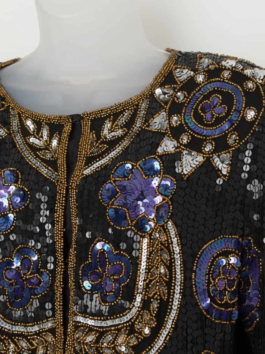 Vintage floral sequin top jacket in gold and purple - Small / Medium - Image 2