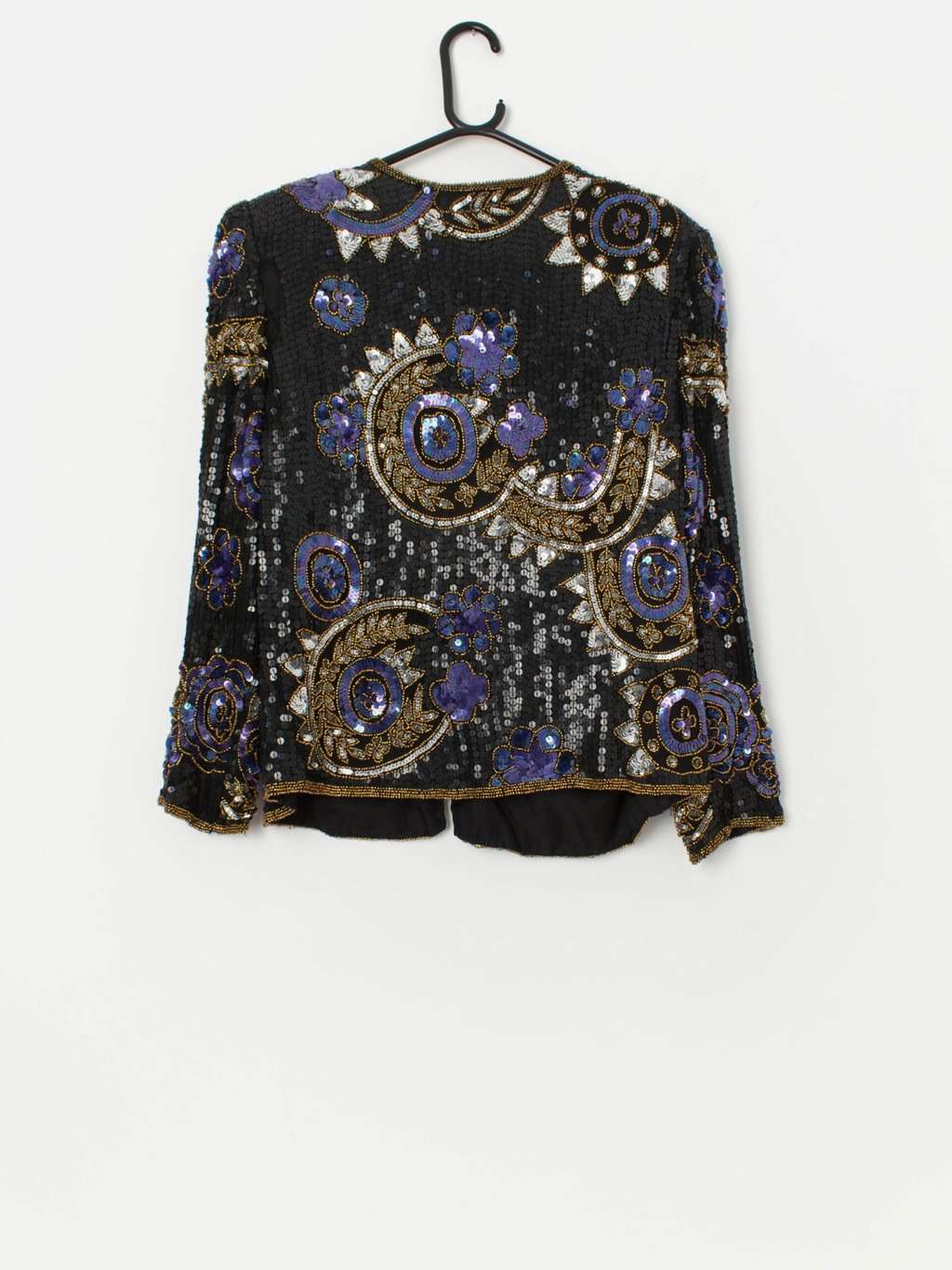 Vintage floral sequin top jacket in gold and purple - Small / Medium - Image 3
