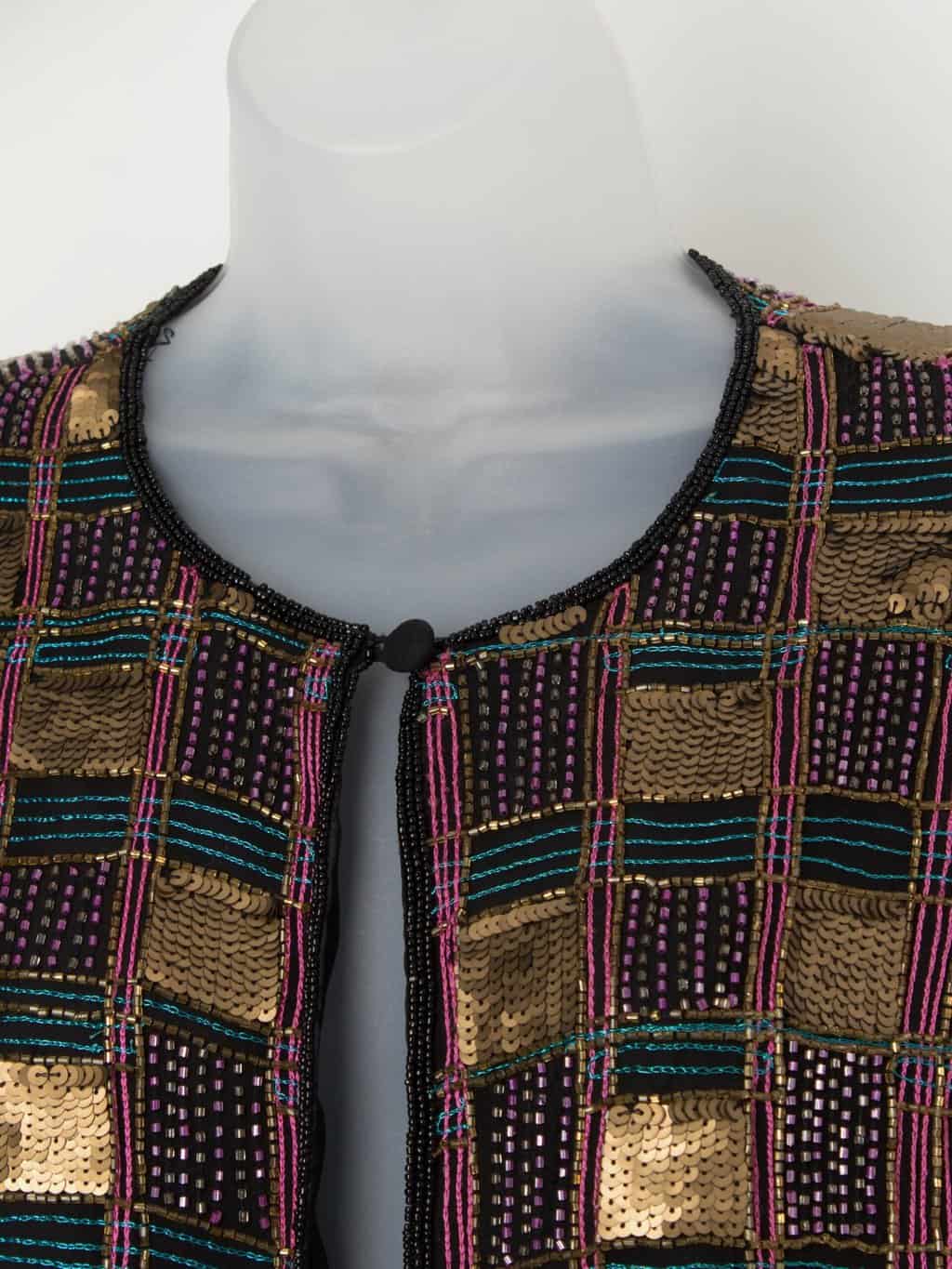 Vintage sequin party jacket, beaded top - M - Image 5