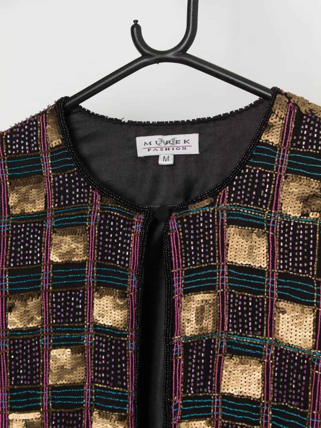 Vintage sequin party jacket, beaded top - M - Image 6