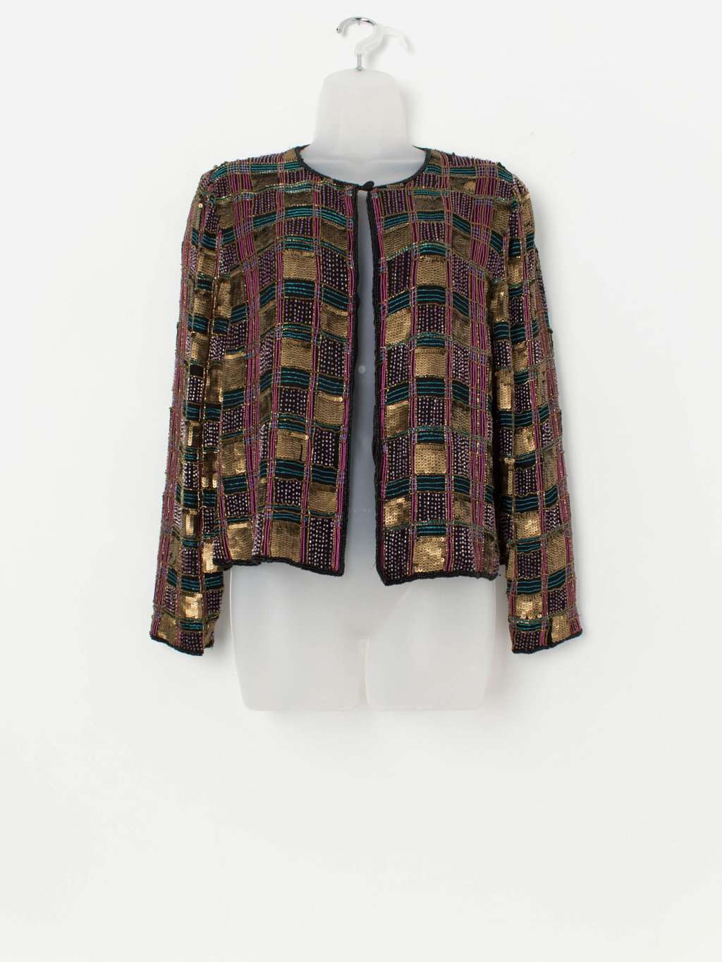 Vintage sequin party jacket, beaded top - M - Image 4