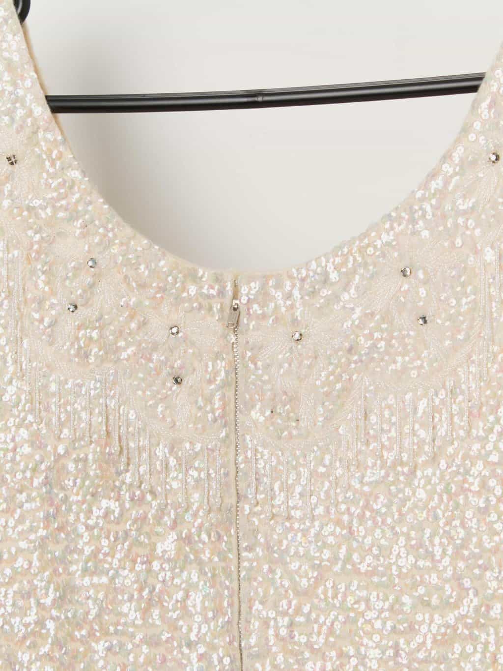 Vintage beaded sequin top vest in cream - Small - Image 4