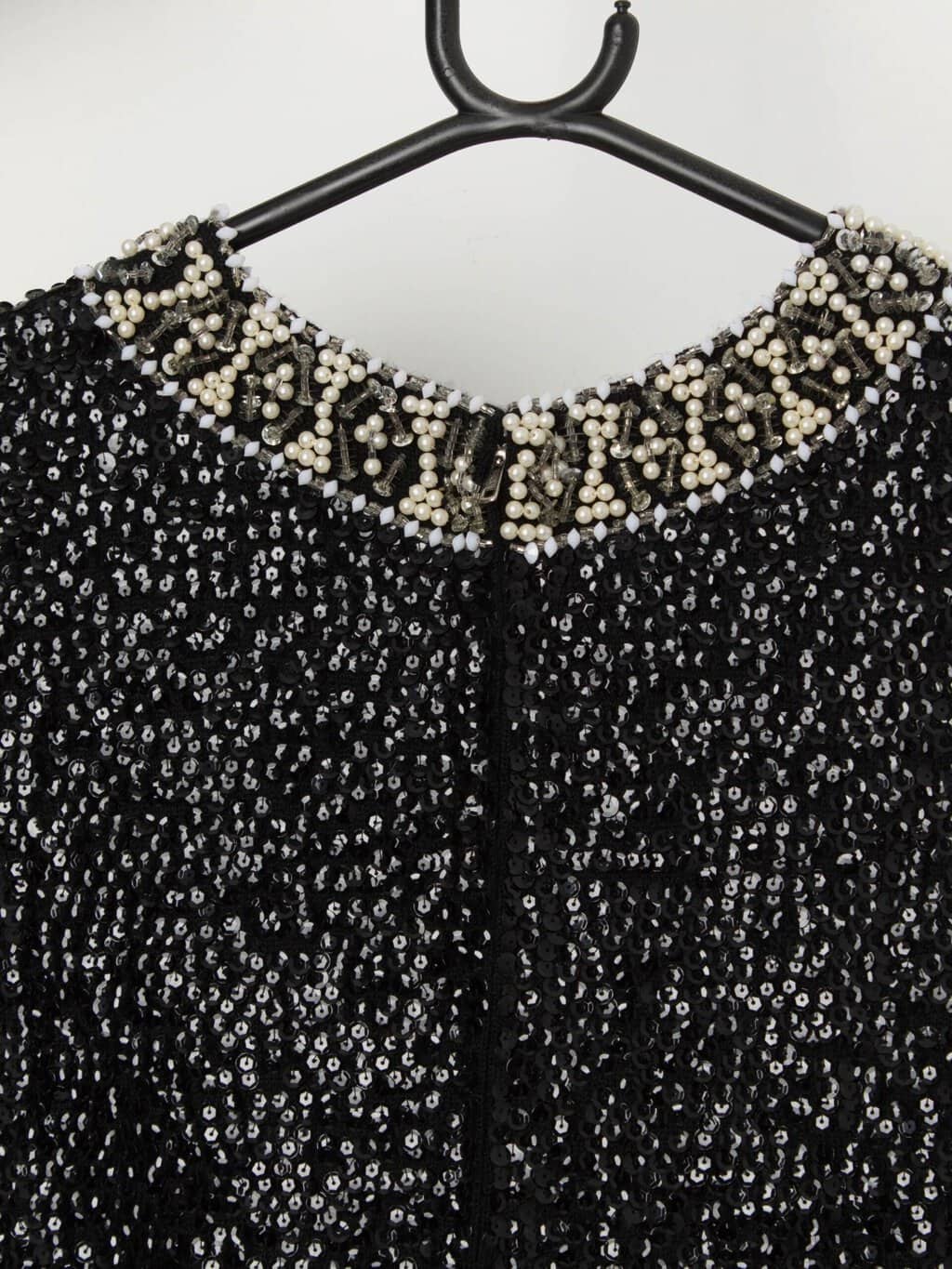Vintage 60s wool beaded top, sequin vest black and white - Medium / Large - Image 4