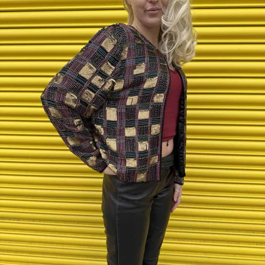 Vintage sequin party jacket, beaded top - M - Image 3
