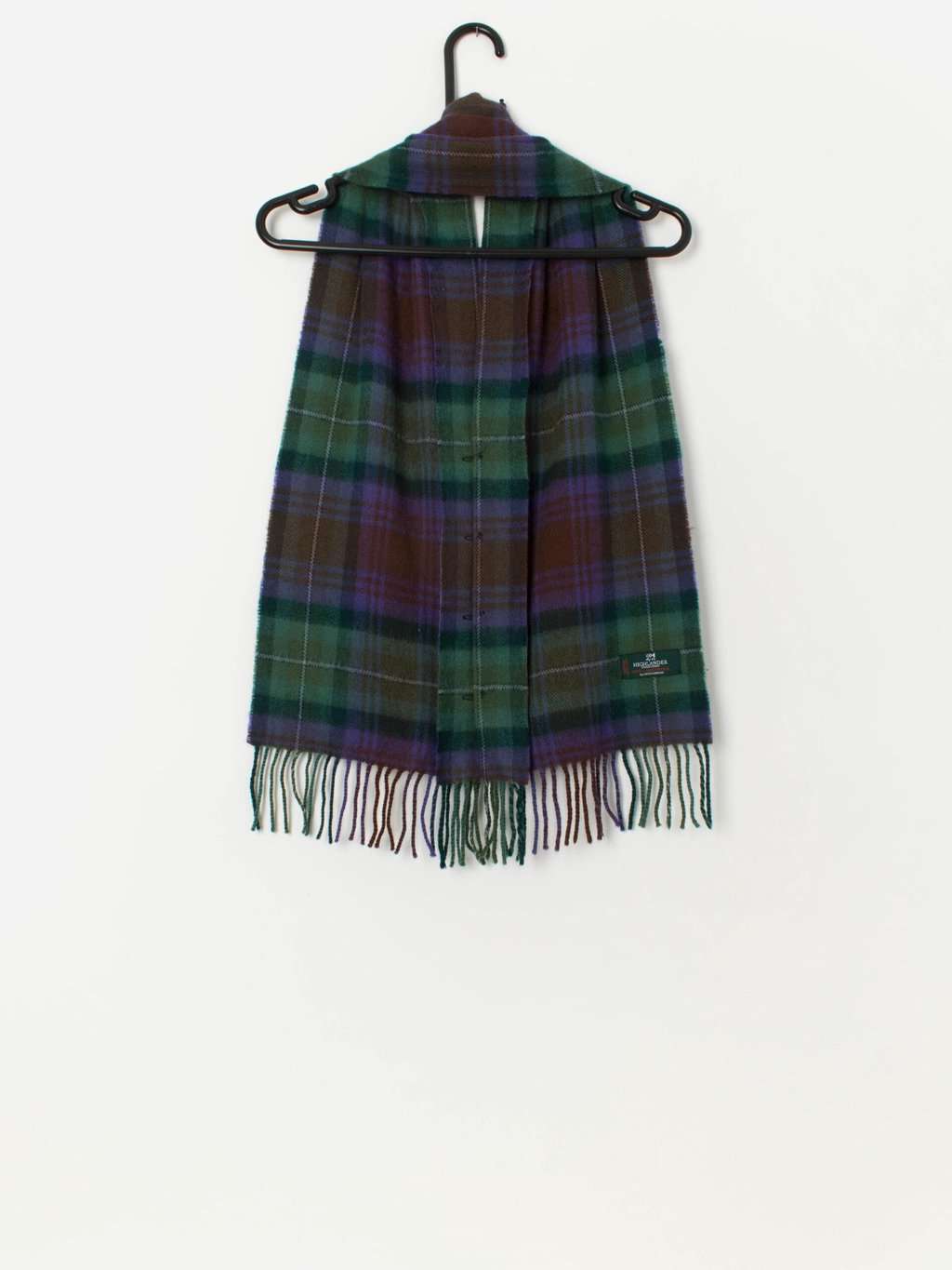 Vintage wool plaid scarf tabard in purple and green - One size - Image 3