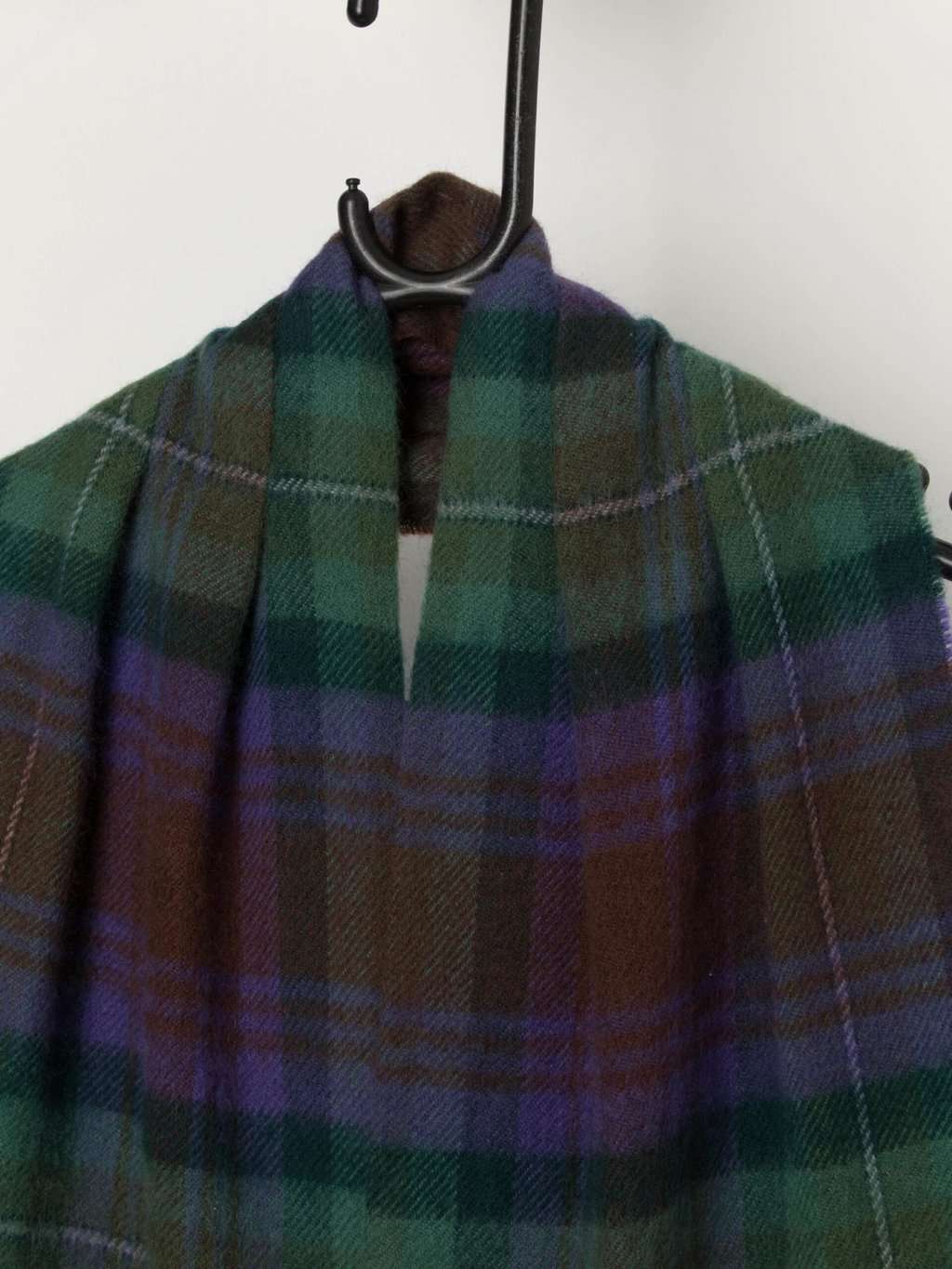Vintage wool plaid scarf tabard in purple and green - One size - Image 2