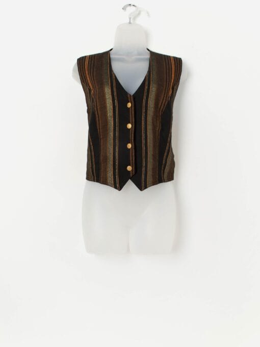Vintage waistcoat in autumn orange, gold and black - Medium