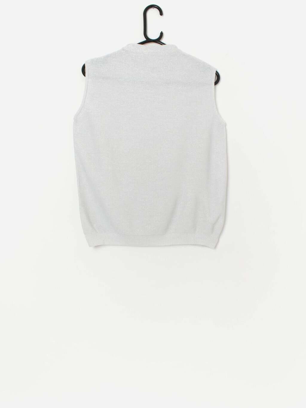 70s vintage top, white and silver lurex, Christmas party vest - Small - Image 3
