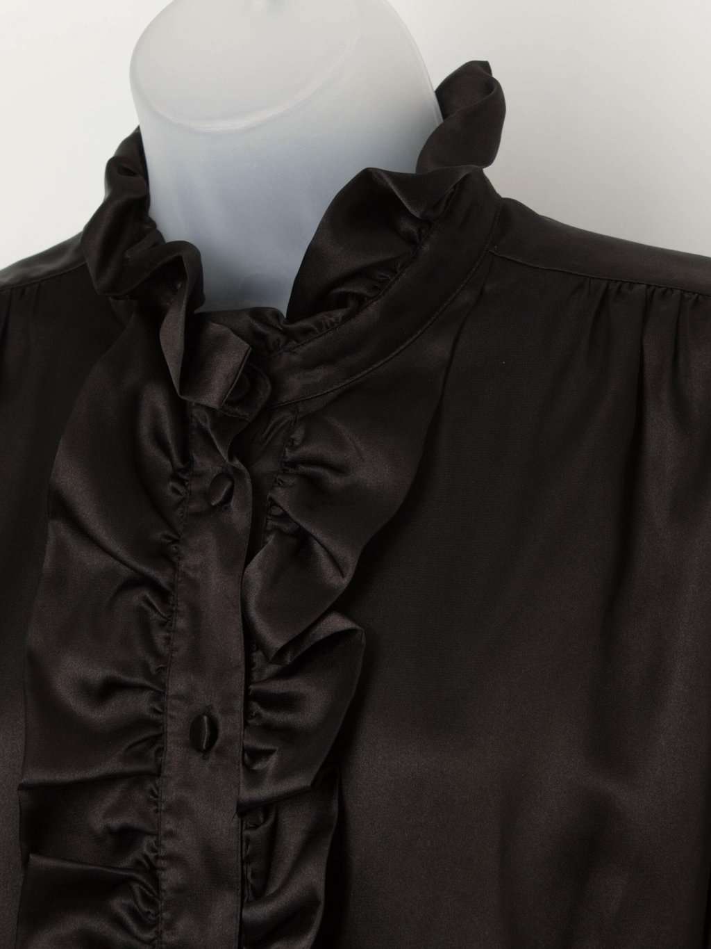 Vintage black silky blouse with ruffle front by Betty Jackson Studio - Medium - Image 2