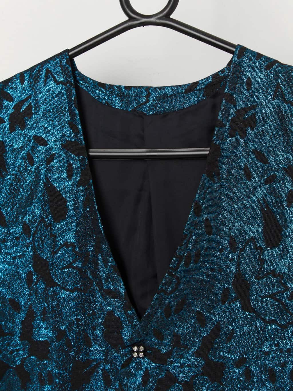 vintage black and bright blue patterned waistcoat - S/M - Image 2