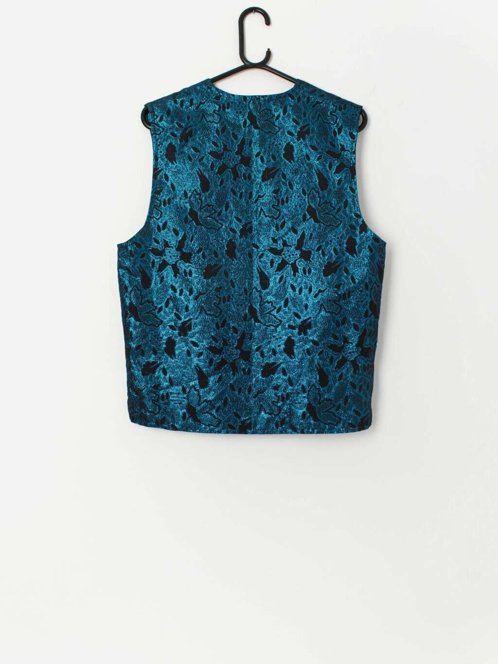 vintage black and bright blue patterned waistcoat - S/M - Image 3