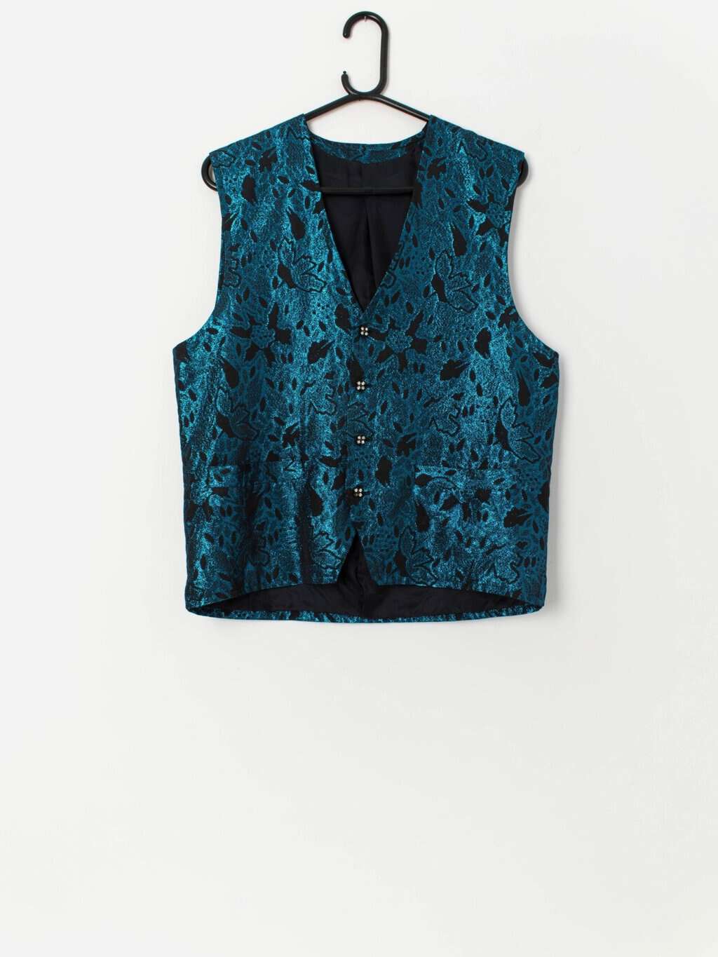 vintage black and bright blue patterned waistcoat - S/M