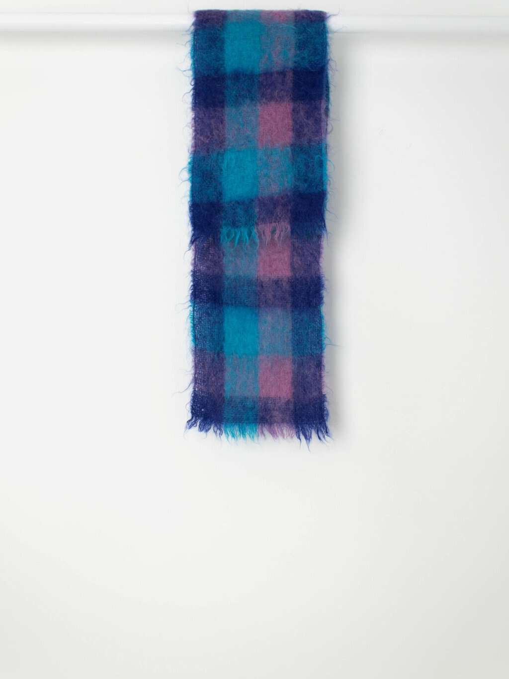 Vintage mohair blue and purple plaid scarf - One size - Image 3