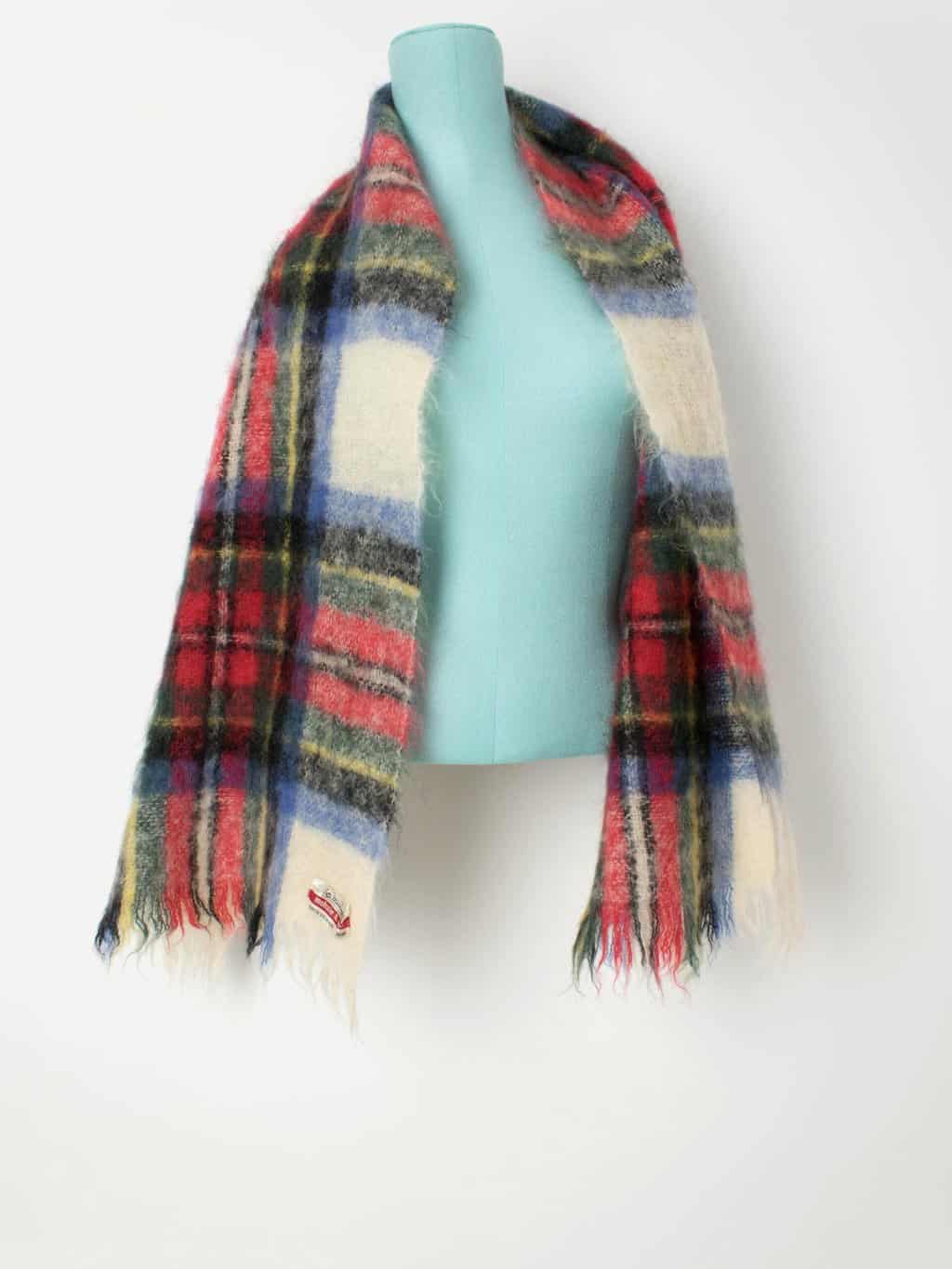 Vintage tartan mohair scarf by St Michael in red, white and blue - One size - Image 5