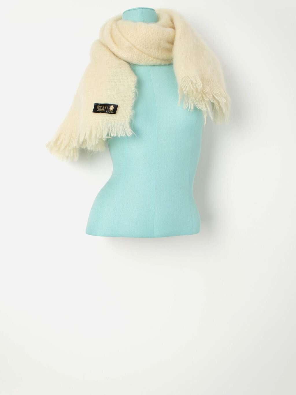 Vintage pure wool knitted scarf shawl wrap in cream - One size - Image 5