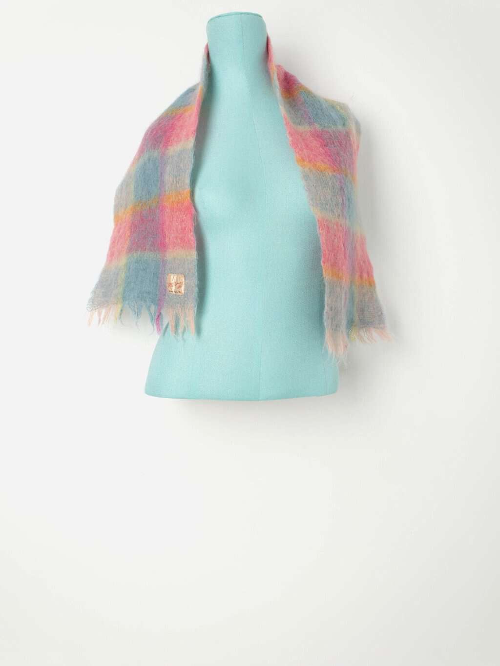 1950s vintage wool scarf, pastel mohair check scarf - One size - Image 4