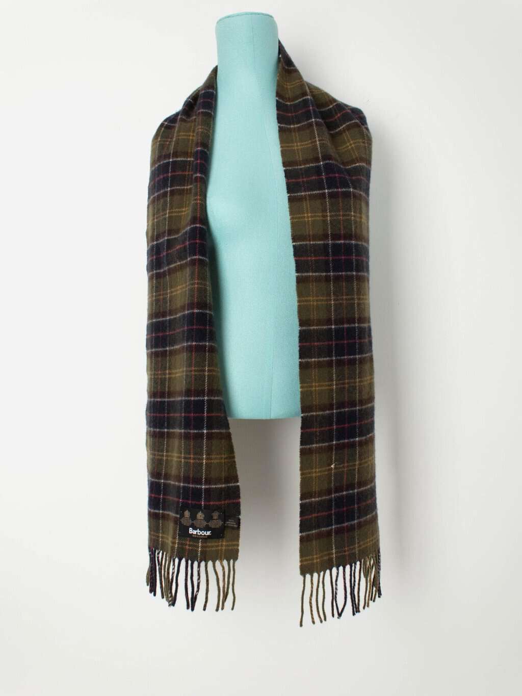REPAIR Vintage Barbour tartan lambswool scarf, classic plaid green - One size - Image 4