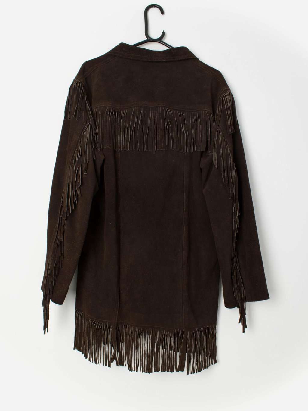 70s vintage suede jacket fringed chocolate brown tasselled original - Large - Image 3