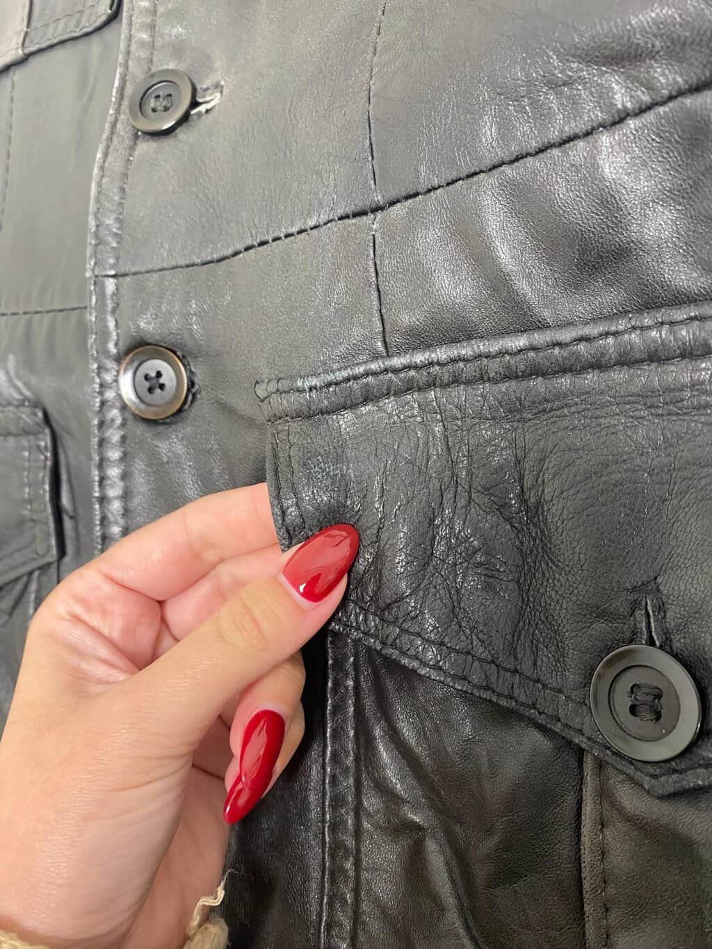 Vintage 70s black leather jacket belted 1970s rare - M - Image 8