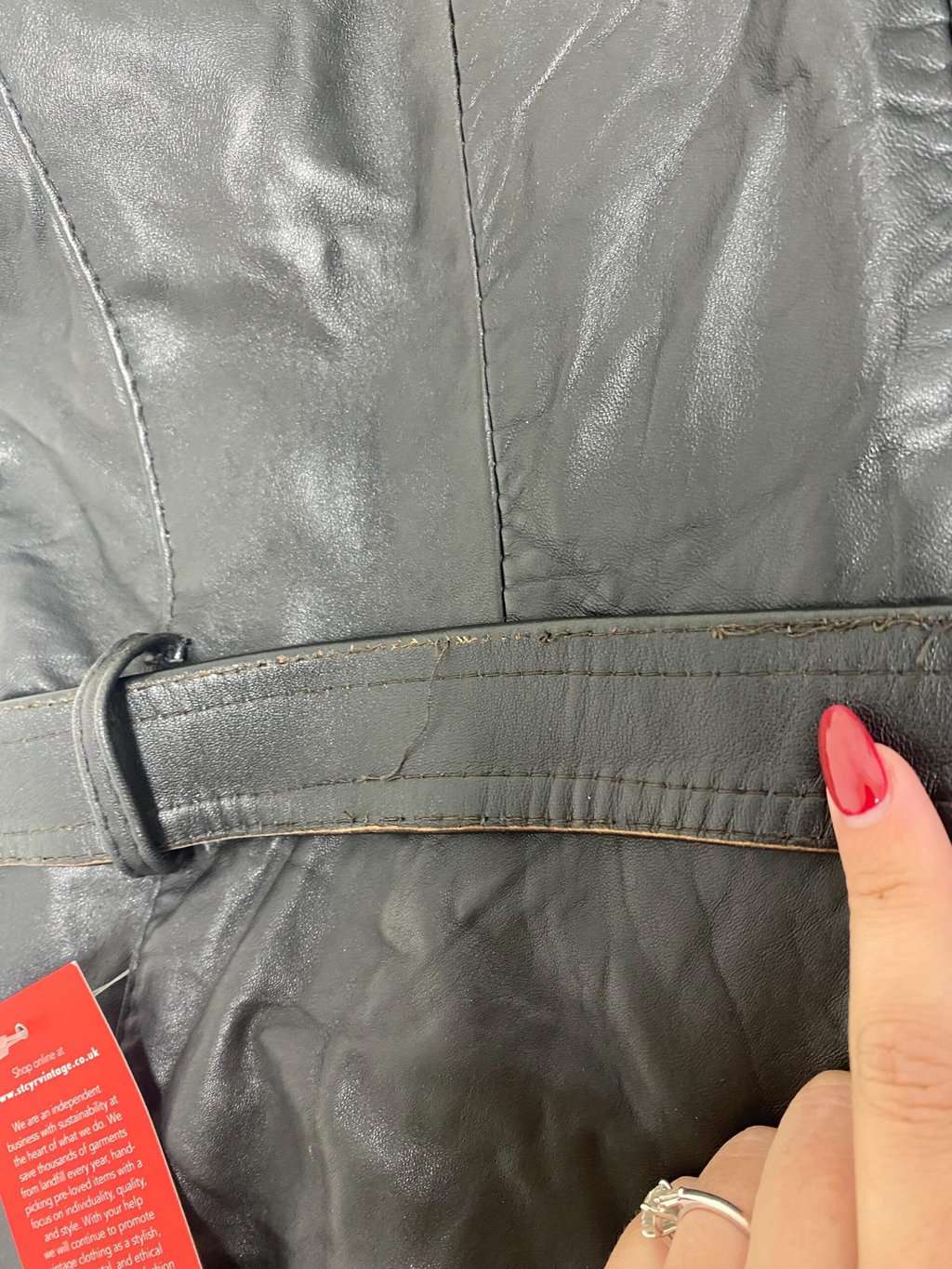 Vintage 70s black leather jacket belted 1970s rare - M - Image 10