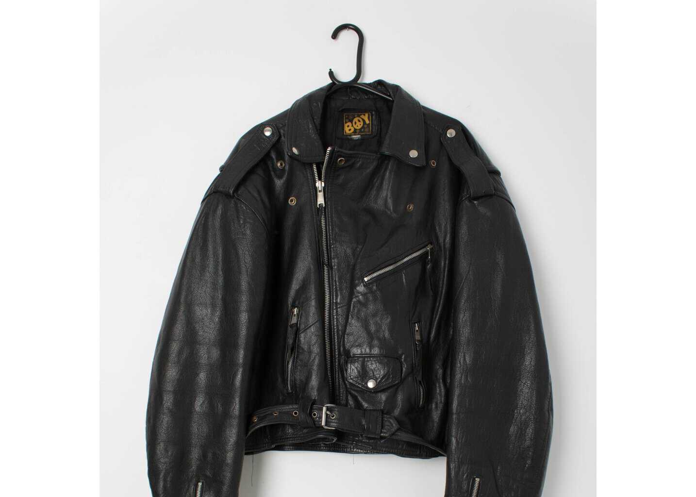 Vintage 80s black leather biker jacket by Boy London belted motorbike - XL - Image 5