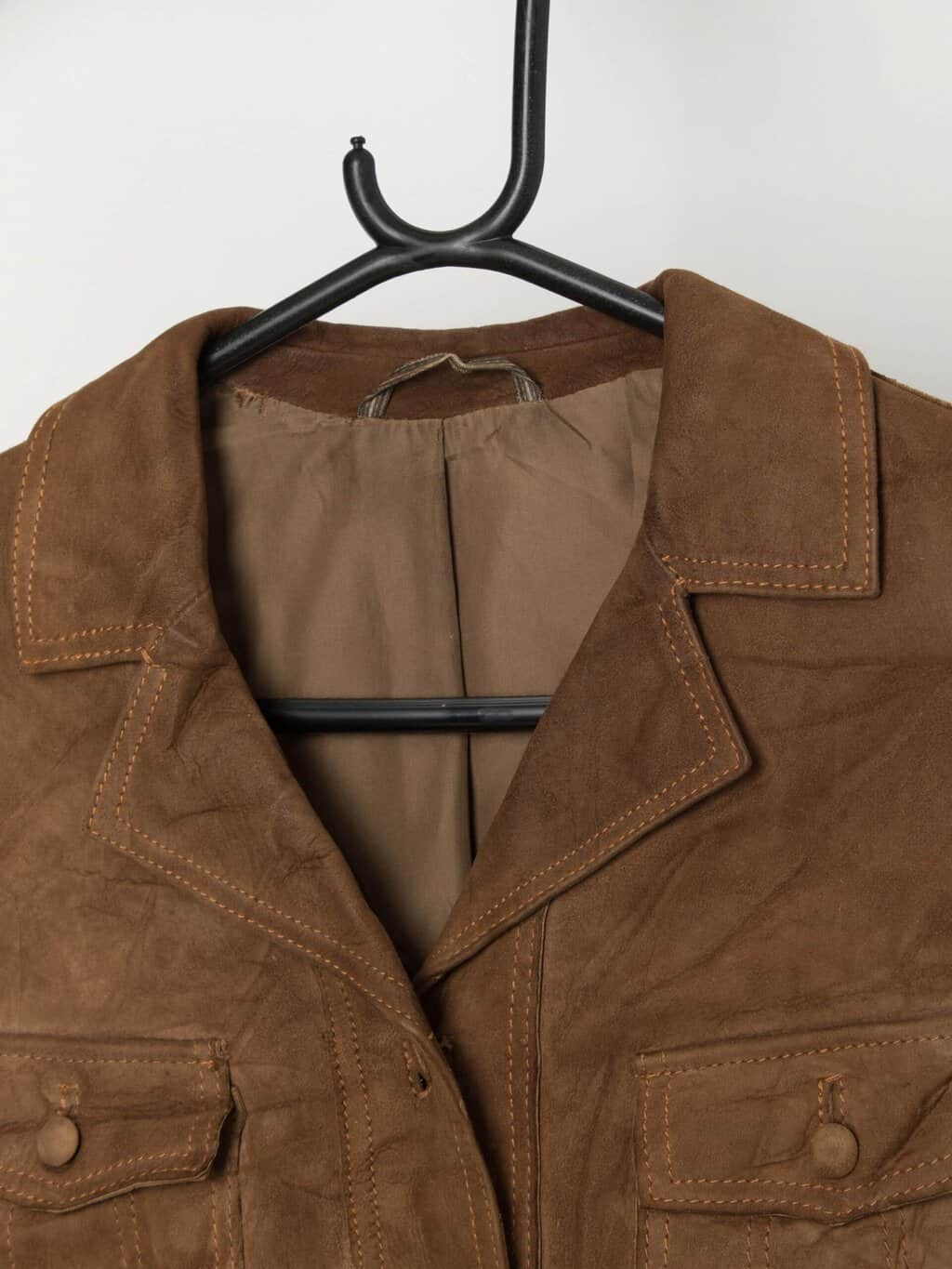 Vintage 70s suede jacket women's tan beige soft leather original 70s - Small - Image 2