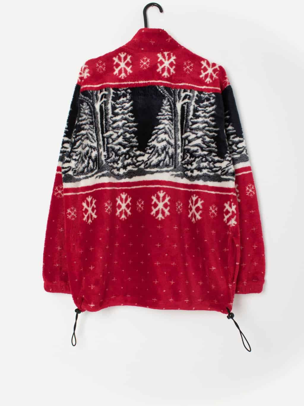 Vintage Y2K Art Unlimited red fleece snowflake Christmas jacket trees - Medium - Image 3